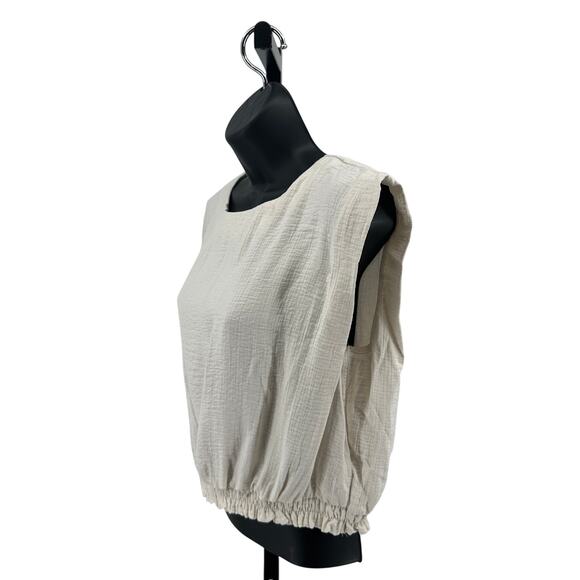 A New Day Cropped Sleeveless Blouse Tank Top WMNS SZ XL Cream Crew Neck Slim Fit - Picture 5 of 8